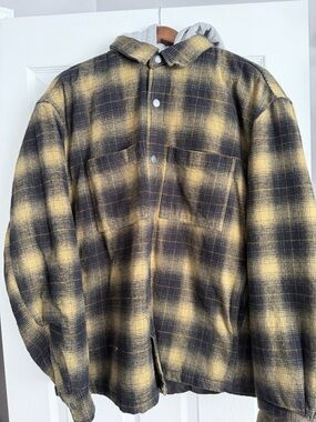 ZARA Yellow and Black Plaid Hooded Jacket